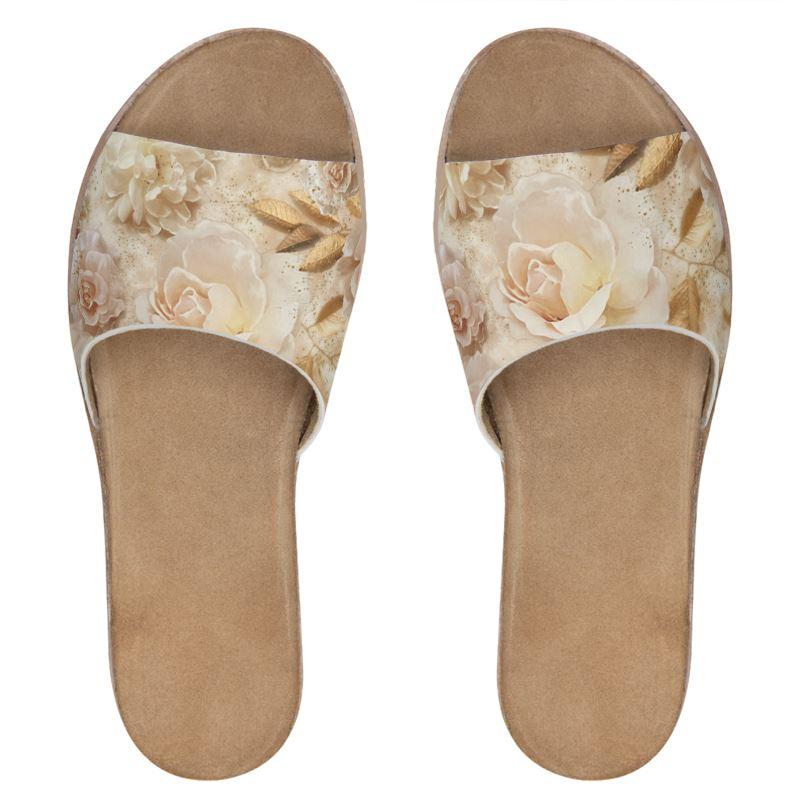 Castlefield Design Dreamy Floral Leather Sliders