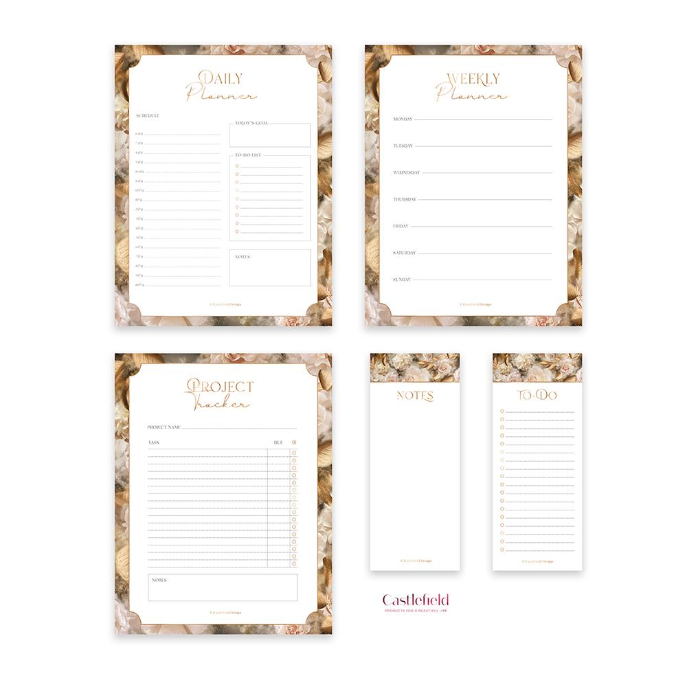Castlefield Design Dreamy Floral Planner Printable Set