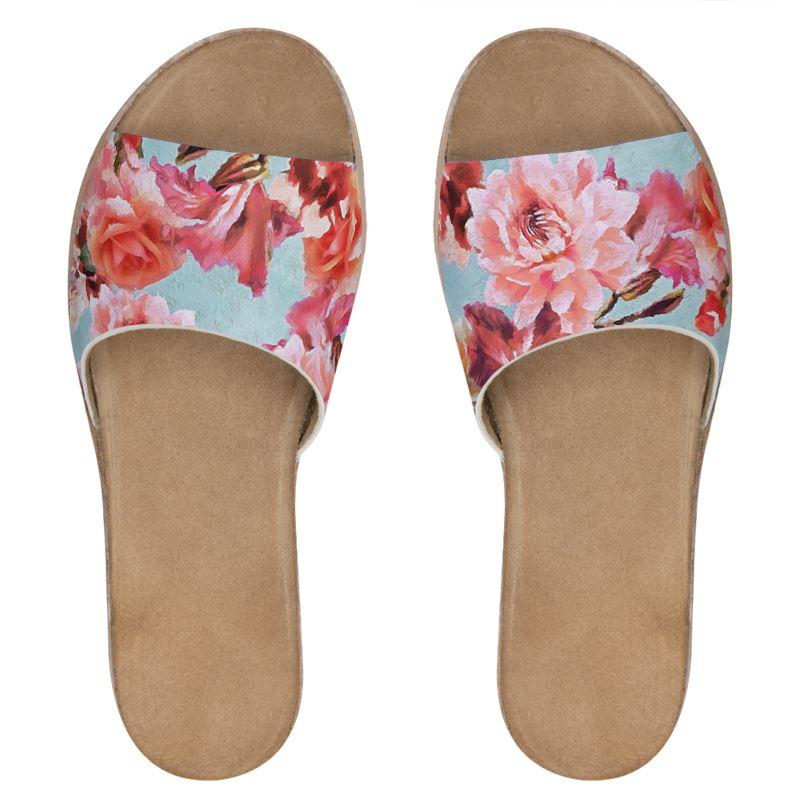 Castlefield Design Sunny Floral Leather Sliders