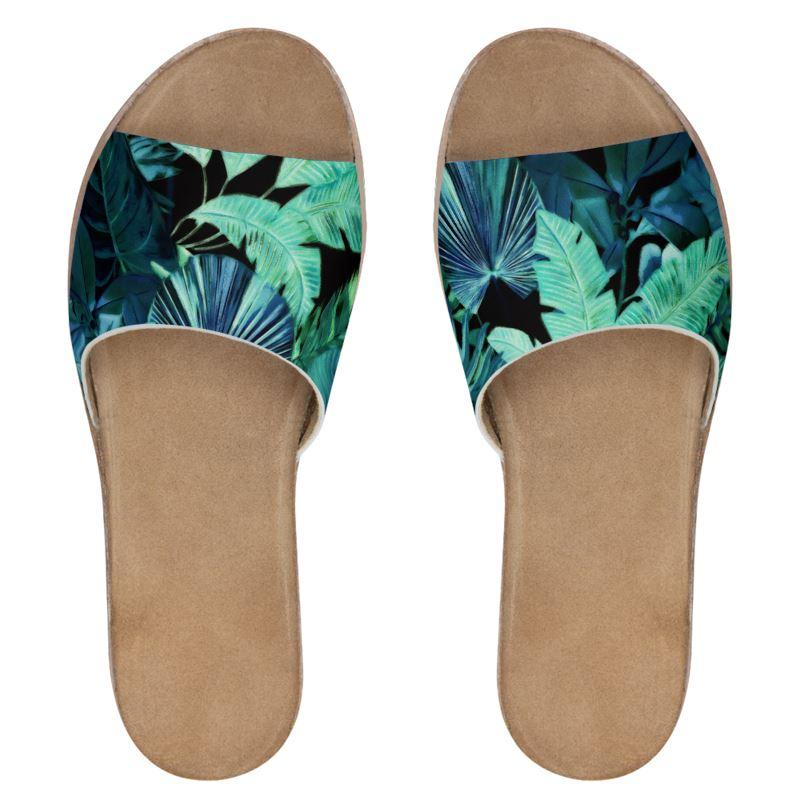Castlefield Design Tropical Leaf Leather Sliders