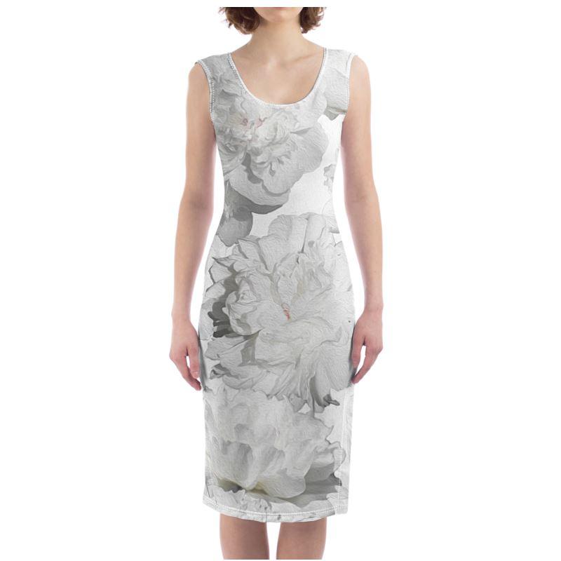 Castlefield Design White Peonies Bodycon Dress