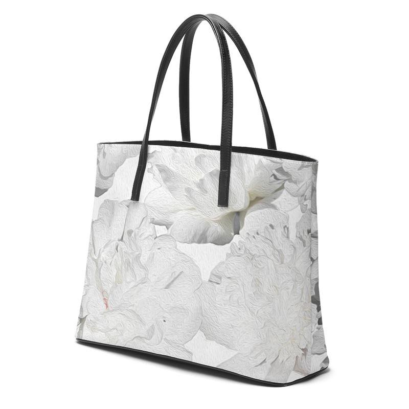 Castlefield Design White Peonies Leather Tote
