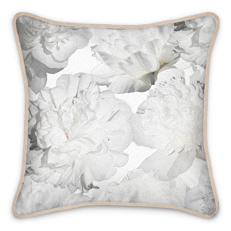 Castlefield Design White Peonies Silk Cushion